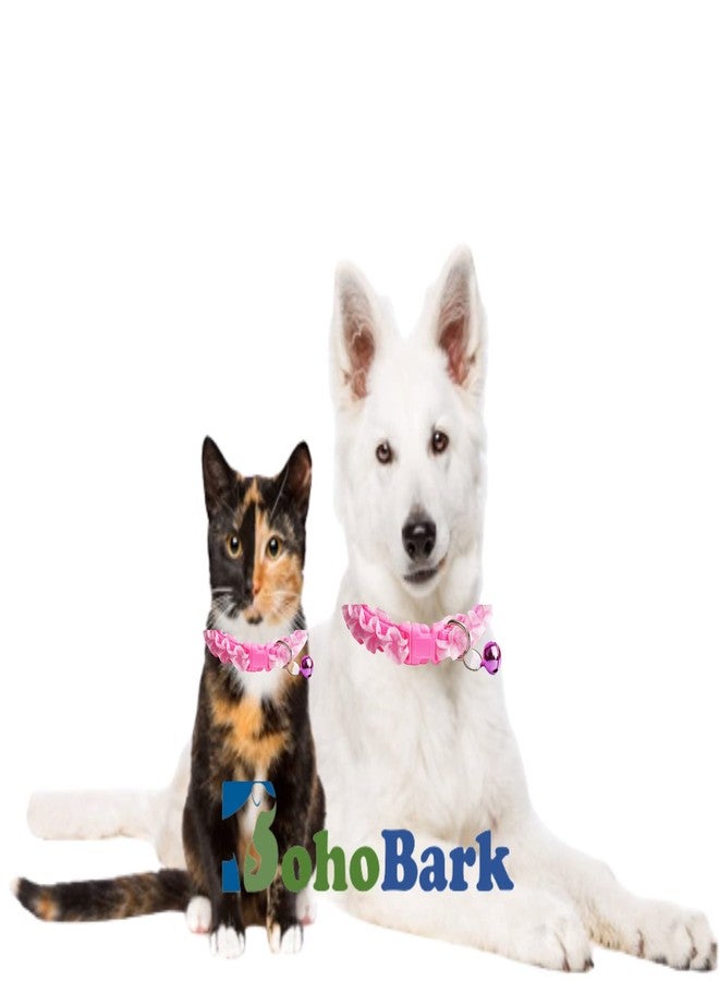 BohoBark Dog and cat Collar Puppy Necklace with Bell Charm for Small Unique Frill Design Colar for Dogs Pack of 1 (Pink, Dog Unique Design Collar (ribben)) - Image 4